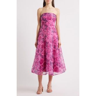 Lulus Elena Strapless Organza Midi Dress in Berry at Nordstrom, Size Small
