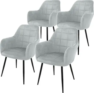 ECD Germany Ecd Germany 4x Juego Sillones De Comedor - Gris - Asiento Terciopelo - Patas De Madera Refuerzo De Acero - Estilo Vintage - Asientos Modernos De Ofici