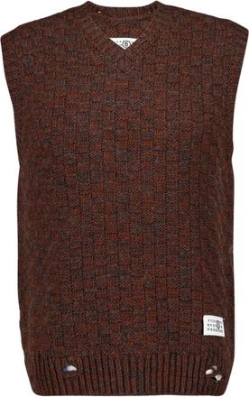 Maison Margiela Bruin Ribgebreid Vest van Virgin Wool - Heren - Spencers - Bruin - S - Truien & Vesten