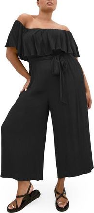 City Chic Emery Off the Shoulder Wide Leg Jumpsuit in Black at Nordstrom, Size Xxxs