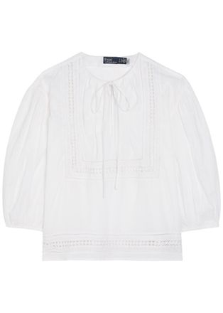 Polo Ralph Lauren Cutwork Embroidery Cotton Blouse - White - S (UK8-10 / S)