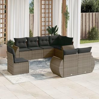 vidaXL Vidaxl - Set De Sof&aacute;s De Jard&iacute;n 8 Pzas Y Cojines Rat&aacute;n Sint&eacute;tico Gris