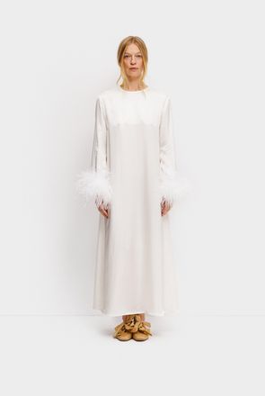 Sleeper Suzi Maxi Dress With Detachable Feathers in White
