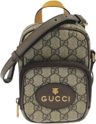 Gucci Pre-owned Neo Vintage GG Supreme Canvas Leren Schoudertas - Dames - Vintage Mini Tas - Beige - ONE Size - Leer - Vintage