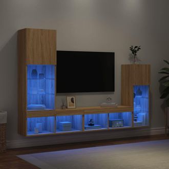 vidaXL Vidaxl - Muebles Tv Pared Con Led 4 Pzas Madera Ingenier&iacute;a Roble Sonoma