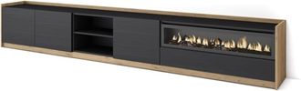 Skraut Home Mueble tv efecto madera negro roble 310x37x50cm chimenea efecto fuego