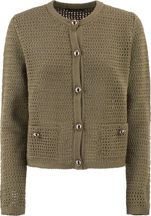 Fabiana Filippi Durchbrochen gestrickter Baumwoll-Cardigan mit juwelenbesetzten Kn&ouml;pfen