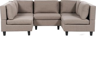 Beliani Sof&aacute; Modular Moderno 5 Plazas Tapizado Tela Poli&eacute;ster Respaldo Acolchado En Forma De U Marr&oacute;n Unstad