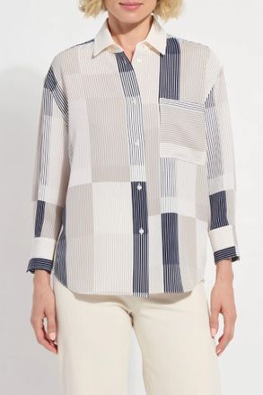 Lyss&eacute; Jessica Stripe Button Up Shirt In Beige