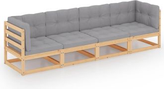 vidaXL Sof&aacute; De Jard&iacute;n 4 Plazas Con Cojines Madera Maciza De Pino Vidaxl