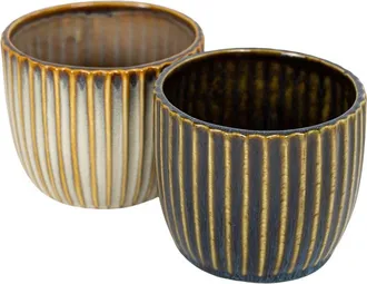 Foreside Home And Garden Set of 2 Ribbed Planters Navy & Cream Porcelain in Beige at Nordstrom
