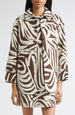 Marimekko Rakenne Jokuraita Abstract Print Cotton Blend Jacket in Light Beige, Dark Brown at Nordstrom, Size 10 Us