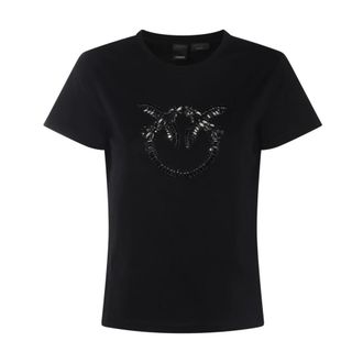 Pinko T-Shirts, female, Black, Size: XS Black Cotton T-shirt with Logo