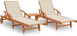 vidaXL Vidaxl - Tumbonas Con Mesa Y Cojines 2 Uds Madera Maciza De Acacia