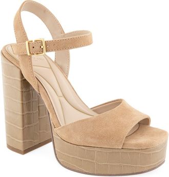 Kenneth Cole Parton Ankle Strap Platform Sandal in Camel Suede at Nordstrom, Size 9.5