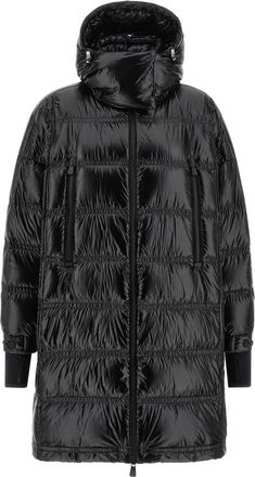 Moncler Jassen, Dames, Zwart, L, Polyester, Rochelairs Hooded Long Down Jacket