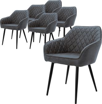 ML Design Ml-design - Set 6x Sillas De Comedor Antracita Estilo Moderno Asiento Tapizado Pu Piel De Imitaci&oacute;n Patas De Metal Con Respaldo Y Apoyabrazos Sill&oacute;n E