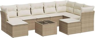 vidaXL Juego De Sof&aacute;s Jard&iacute;n Con Cojines Beige 10 Pzas Rat&aacute;n Sint&eacute;tico Vidaxl