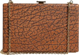 Dolce & Gabbana Womens Brown Leather Gold Frame Clutch Mini Crossbody Bag
