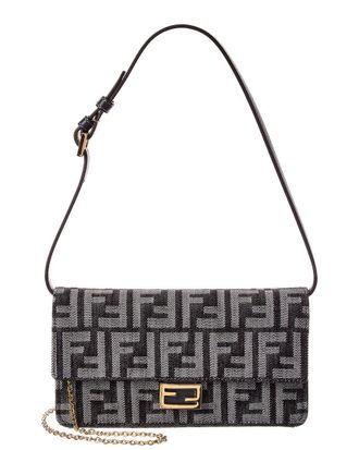Fendi Baguette FF Denim & Leather Wallet On Chain