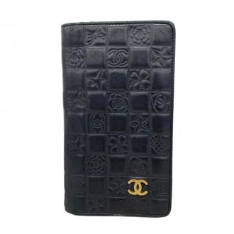 Chanel Black Leather Long Wallet (Bi-Fold) (Pre-Owned)