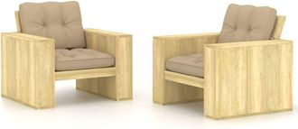 vidaXL Vidaxl Sillas De Jard&iacute;n Cojines 2 Uds Beige Madera De Pino Impregnada