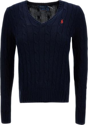 Polo Ralph Lauren Kabelgebreide V-hals Trui - Dames - V-hals truien - Blauw - XL - Katoen - Truien & Vesten