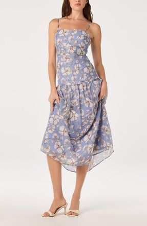 ASTR the Label Ava Floral Drop Waist Midi Dress in Blue White Floral at Nordstrom, Size X-Small