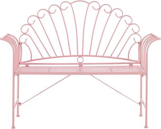 Beliani Banco Para Exterior 2 Plazas De Metal Con Apoyabrazos Acampanados Estilo Vintage Rosa Cavinia