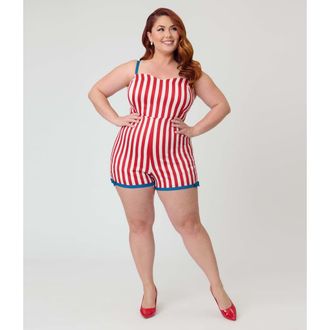 Unique Vintage Plus Size 1960s Ossining Romper in Red & White Stripe at Nordstrom, Size 1X