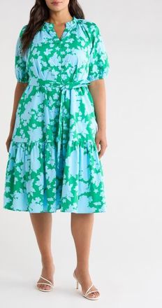 Sugarlips Riona Floral Wynette Tiered Midi Dress in Blue-Kelly at Nordstrom, Size 1 X