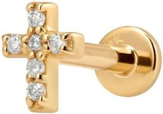 Made by Mary 14k Diamond Cross Stud Earring (Flat Back) - Single in 14K Solid Gold at Nordstrom