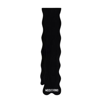 Moschino Logo Ribbed Scarf - Dames - Accessoires - Zwart - Maat: ONE Size Wol