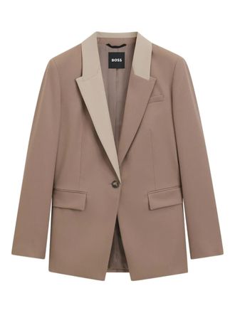 BOSS Wollen blazer met contrasterende revers - Beige