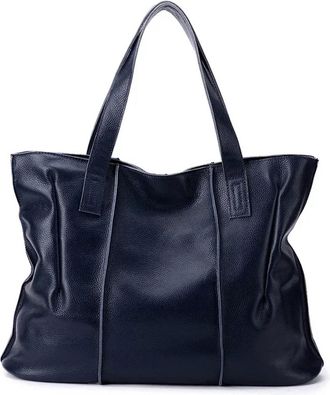 Generic Compatible For Womens Large Capacity Cowhide Handbag Female Retro Bags Ladies Real Natural Cow Leather Shoulder Bag(Navy blue)