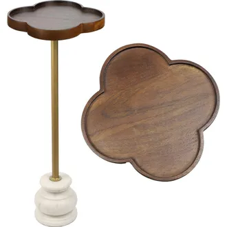 Jonathan Y Designs Colby Transitional Quatrefoil Top Drink Table - Iron Pedestal Marble Base Martini Accent End Table in Dark Brown/gold/white at Nordstrom