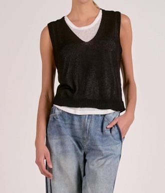 Elan Layered Tee Sweater Top In Black