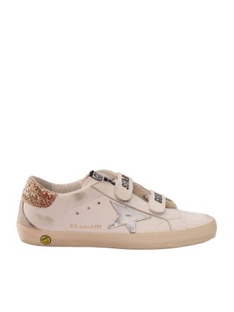 Golden Goose Sneakers Golden Goose Old School Tomaia in Pelle Laminata Stella Glitter Tacco Scamosciato Sperone Bianco/Argento/Oro Chiaro/Ghiaccio