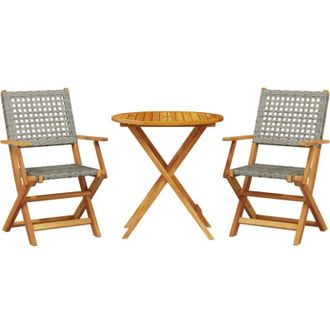 vidaXL Juego De Bistro De 3 Piezas Rat&aacute;n Pe Y Madera Maciza Gris Vidaxl