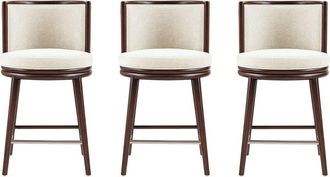 Manhattan Comfort Set Of 3 Evalyn Textured Chenille Counter Stools With Beech Wood Legs