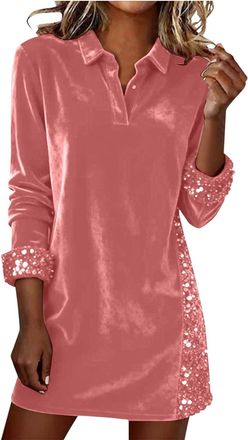 Generic Sequin Velvet Dress for Women UK Going Out Tops Ladies Long Tunic Jumpers, Sparkly Sleeve Jumper Dress, V Neck Glitter Shirts Christmas Party Evening 