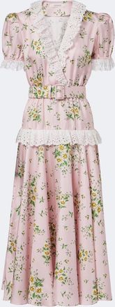 Rodarte Belted floral silk twill midi dress