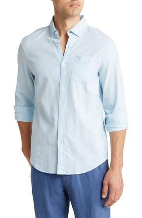 Original Penguin Linen Blend Woven Solid Button-Down Shirt in Cerulean at Nordstrom Rack, Size Xx-Large