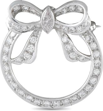 Luxury Bazaar Platinum 1.20ct Diamond Circular Bow Brooch MF15-070826