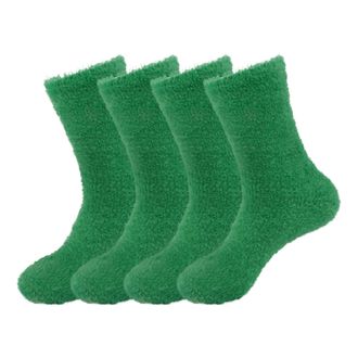 BambooMN Adult Super Soft Feather Light Cozy Fun Home Socks - 4 Pair Value Pack - Leafy Green - X-Large (UK Size 8-11)