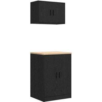 vidaXL Armarios 2 Uds Para Garaje Madera De Ingenier&iacute;a Negro Vidaxl