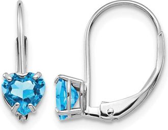 Diamond2Deal 14k White Gold 5mm Heart Blue Topaz Drop Dangle Earrings