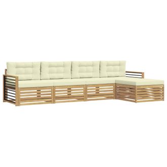 vidaXL Conjunto De Sof&aacute;s De Exterior 5 Pcs Blanco Y Crema Poli&eacute;ster Vidaxl