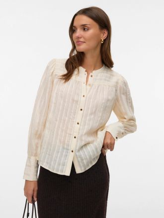 Vero Moda Hemdbluse VERO MODA VMISELLE L/S SHIRT WVN BTQ, Damen, Gr. XL, birch, Web, Obermaterial: 80% Viskose, 20% Nylon, unifarben, regular fit normal, Blusen