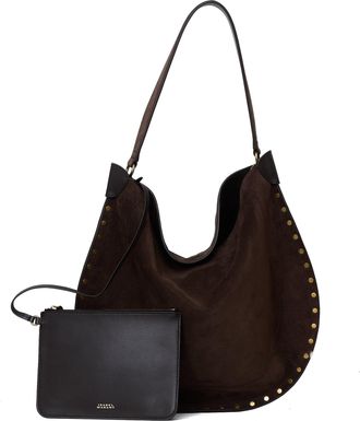 Isabel Marant Rich Calfskin Suede Studded Oskan Hobo Shoulder Bag